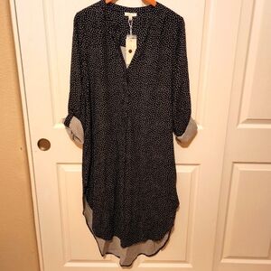 Alex & Lili Printed Abstract Dot Long Sleeve Rayon Shirtdress Size Large